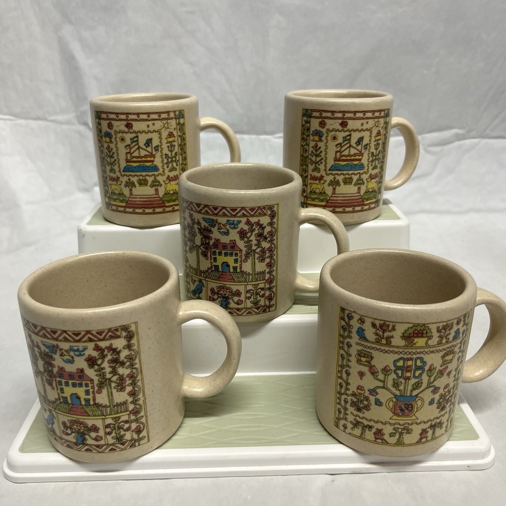VTG Coffee Tea Mug BRAZIL Ship House Ceramic FLORI 8oz 3 1/4" tall Set Of 5